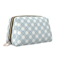thumbnail image 2 of Easygdp Daisy Plaid Blue Leather Makeup Bag Zipper Pouch Travel Cosmetic Organizer for Women and Girls, Make up Bag with Zipper, 2 of 8
