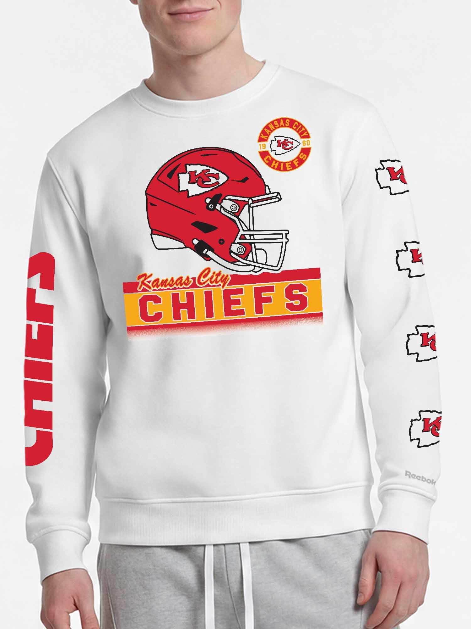 Kansas City Chiefs Reebok Mens White Crew Sweatshirt