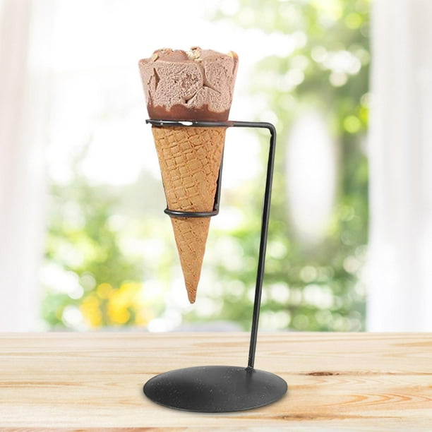 Soporte para cono, soporte para cono de helado, soporte de exhibición para cono de comida, soporte para palomitas de maíz para fiesta, cumpleaños, bod Negro