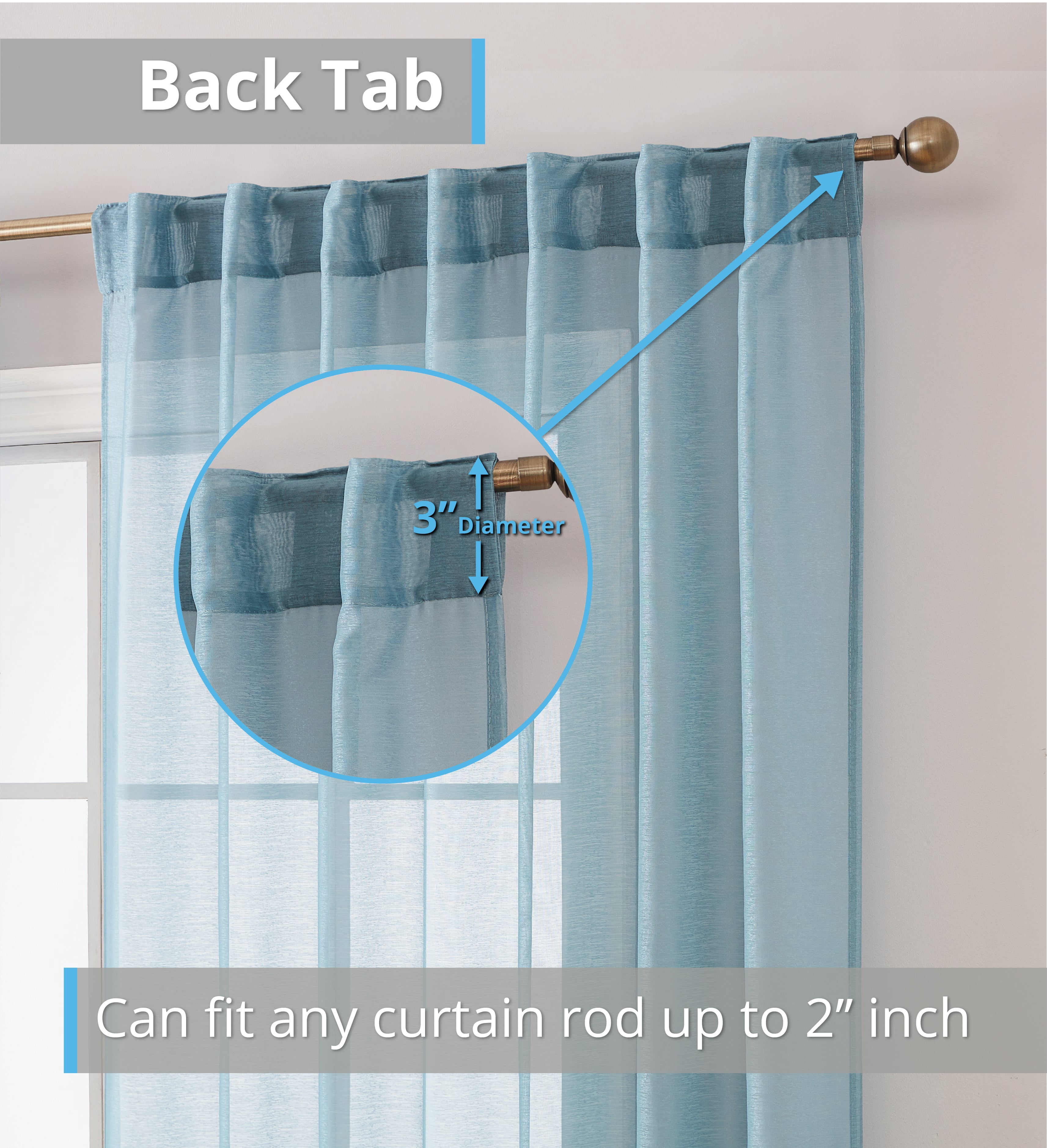 THD Scarlett Semi Sheer Pocket Top & Back Tab Lightweight Window Curtains Drapery Panels, 2 Panels