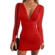 thumbnail image 1 of Mini vestido de cóctel de fiesta sexy de manga larga con cuello en V y volantes para mujer Ormromra WRMH-235-9, 1 of 4