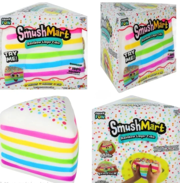 5" Viral Rainbow Layer Cake Squishy Tools - Smush Mart Giant Dessert Squishy - Soft Sensory Stress Relief Tools for Teens & Adults - Fun Novelty Gift for Holiday Festivals