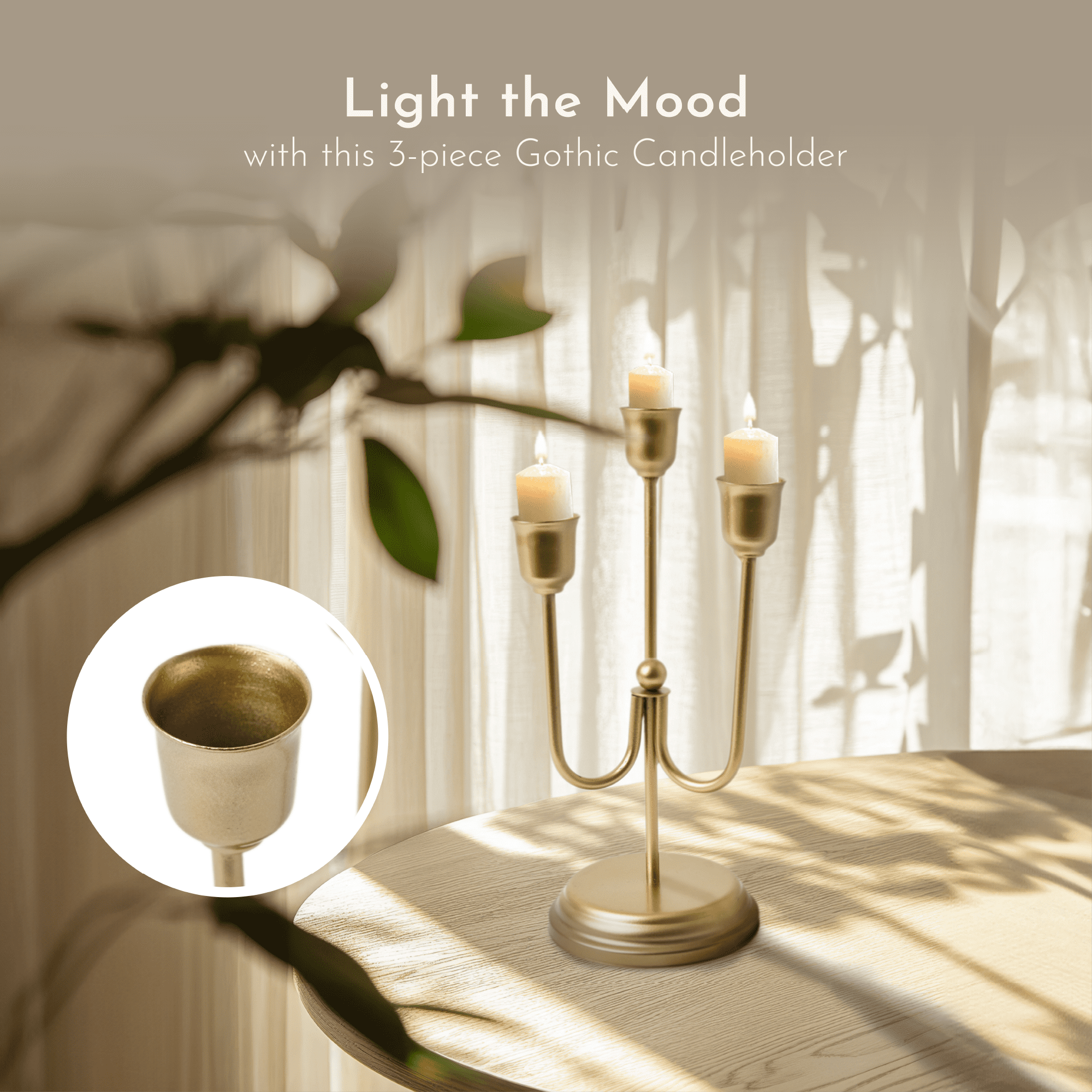Home Decor Collection 3-Arm Gold Taper Candle Holder –  9"