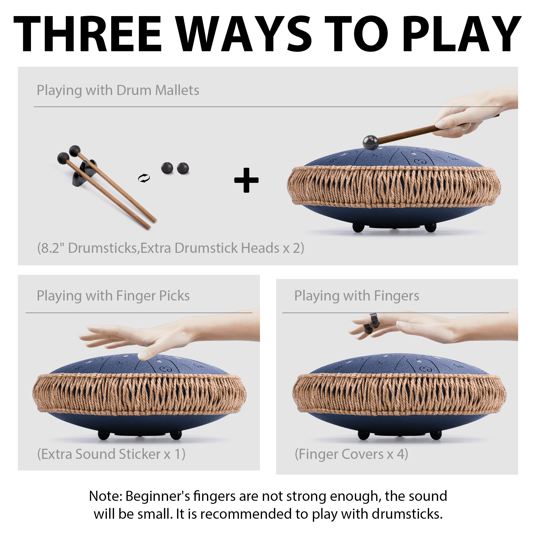 Steel Tongue Drum,13 Inches 15 Notes Handpan Drum, C Major Tongue Drum for Adults and Children 432hz with Hand Pan Drum Music Book, Mallets and Carry Bag(Navyblue)