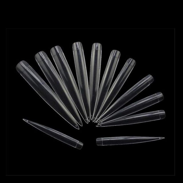 120 Pcs Stiletto Extra Long Sharp False Nail Art Tips Acrylic Fake Nail Tools Kit,12 Sizes (Clear)