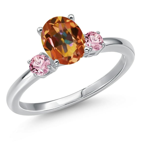 Gem Stone King 14K White Gold Ecstasy Mystic Topaz and Pink Lab Grown Diamond Engagement Ring for Women | 1.76 Cttw | Oval 8X6MM | Gemstone November Birthstone | Size 5