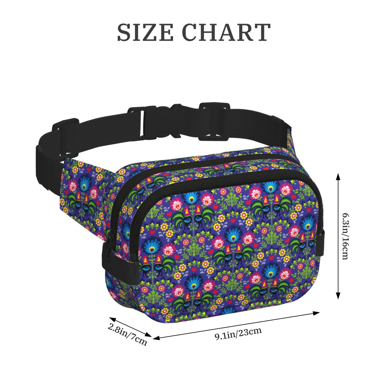 Picia Roosters 1 Print Square Double-Layer Waist Bag Mini Adjustable Waist Belt Bag Exercise Running Travel Hiking