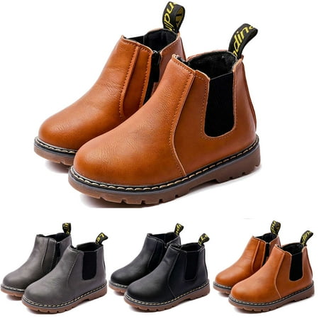 

Toddler Kids Girls Zipper Round Toe Chunky Chelsea Ankle Boots Low Heel Slip On Dress Booties Winter Shoes