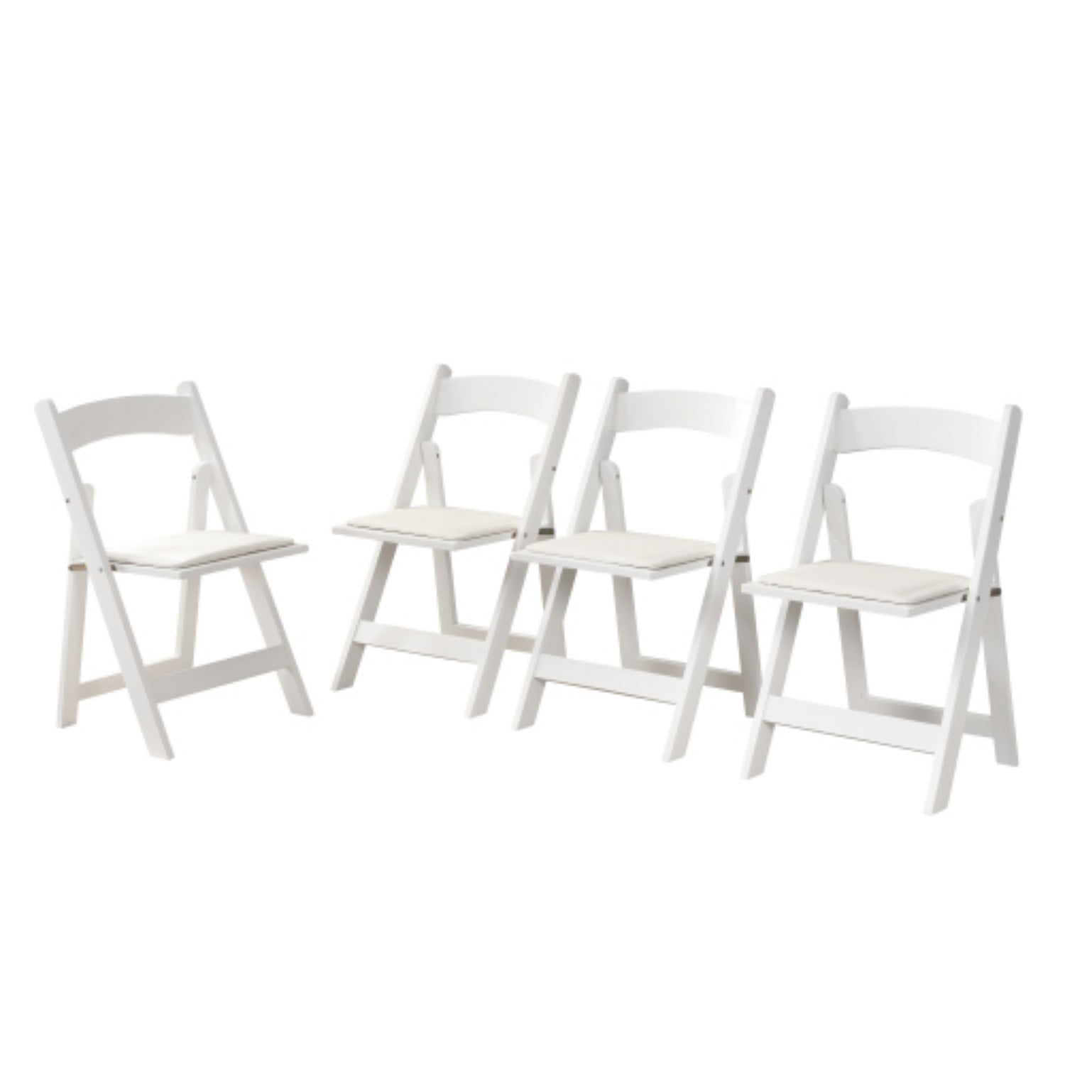 Folding Chairs Set of 4, Upholstered Folding Dining Chairs with Solid Wood Frame, PU Leather Cushion, Space-Saving Portable Chairs, Beige & White