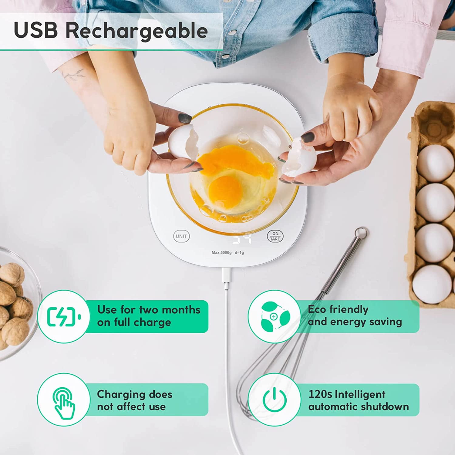 Arboleaf Smart Food Scale, 22lb Digital Food Scale with Nutritional Calculator & App,White