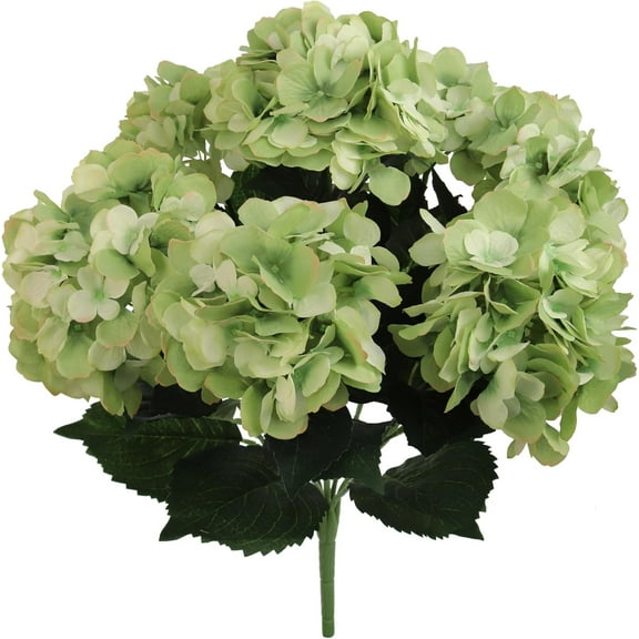 20-Inch Hydrangea Bush with 7 Heads Green – Artificial Silk Flower Bouquet for Home, Wedding & Event Décor