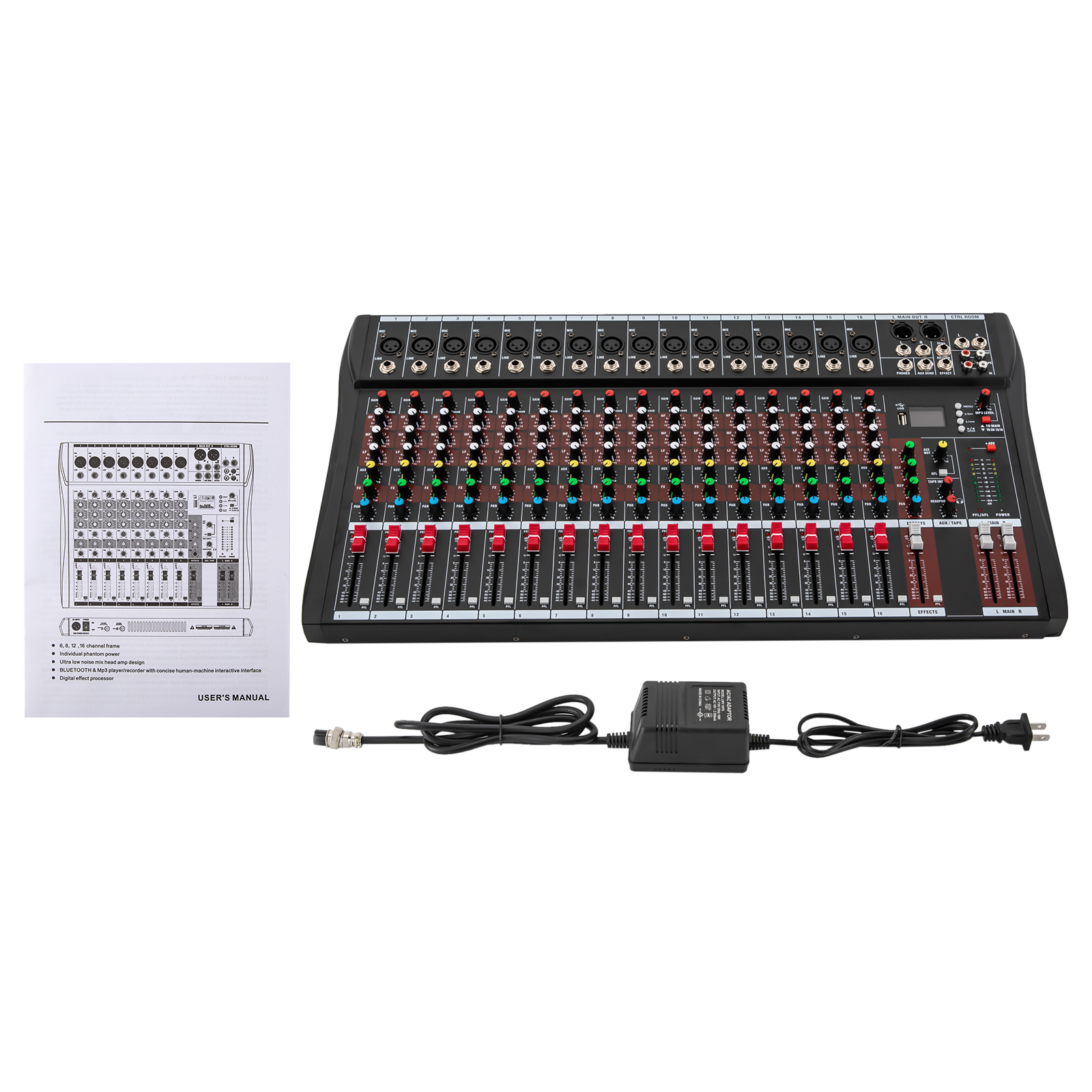 Miumaeov Bluetooth Studio Audio Mixer Sound Mixing Console Desk System Interface w/USB Drive for PC Recording Input AC 110V 50Hz 18W for Professional and Beginners Recording Function (16 Channel) - image 4 of 13