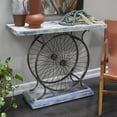 thumbnail image 3 of DecMode 38" x 28" Blue Wood Wide Slatted Top Bike Console Table with Dual Wheel Frame and Tiered Base, 1-Piece, 3 of 8
