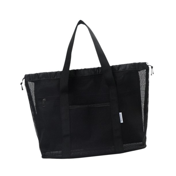 Bolso de playa de malla con bolsillos, separación para ropa seca y mojada, bolso de hombro grande para la playa. Negro