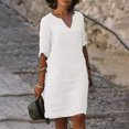 thumbnail image 1 of Vestido Vestido casual de mujer Vestido elegante de lino de algodón con manga 3/4 Vacaciones simples Ygjytge Blanco T L para Mujer, 1 of 7