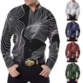 thumbnail image 4 of Mens Line Printed Long Sleeve Muscle Fitness Button Down Shirt Party T Dress Up, 4 of 8