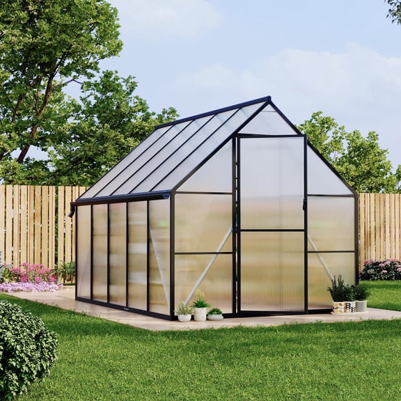 Aluminum-Framed Heavy Duty Polycarbonate, UV Protection & Roof Vent,Garden Greenhouse with Gutter System,Lockable Door, Wind/Snow Resistance for Vegetables,Plants,Quick Setup Design
