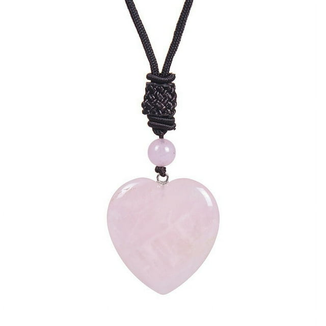 Nvzi Collar con colgante hecho a mano adecuado para hombres y mujeres, collar de piedra natural vintage, collar con colgante de piedra natural con forma de corazón de melocotón tejido a mano (rosa)