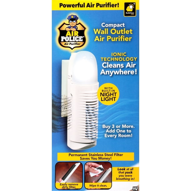 Air Police Compact Outlet Air Purifier, Builtin LED nightlight with ON