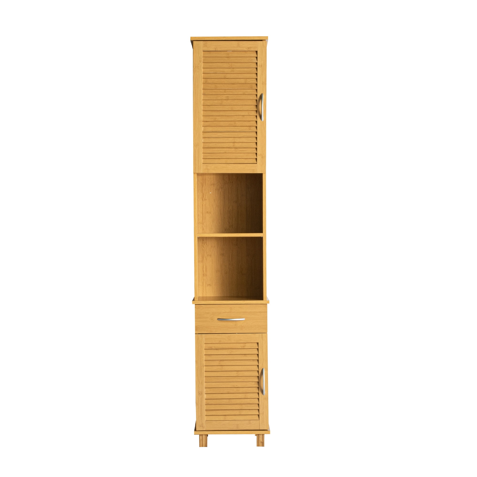 Kadyn Bathroom Slim Tall Linen Tower, Free Standing Floor Cabinet Cupboard with Open and Concealed Shelves, Bathroom Storage Cabinet Brown Linen Cabinets, 13.78"D X 11.73"W X 73.23"H