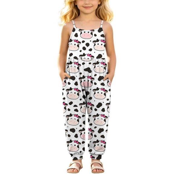 ATOGUTA Girl Romper Casual Sleeveless Spaghetti Strap Loose Romper Long Pants with Pockets Pink