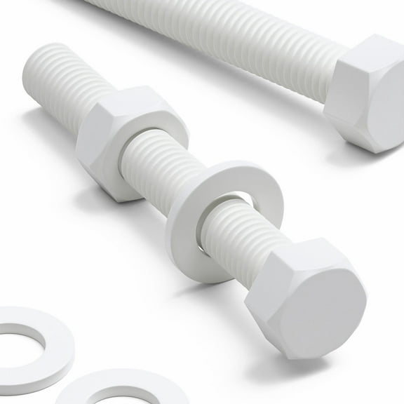 10 x White Hexagon Head Screws Polypropylene (PP) Plastic Nuts and Bolts, Washers, M10 x 75mm, Fastener, Hex Head, Anti-Corrosion, Chemical Resistant, (25/64 x 2 61/64 in)