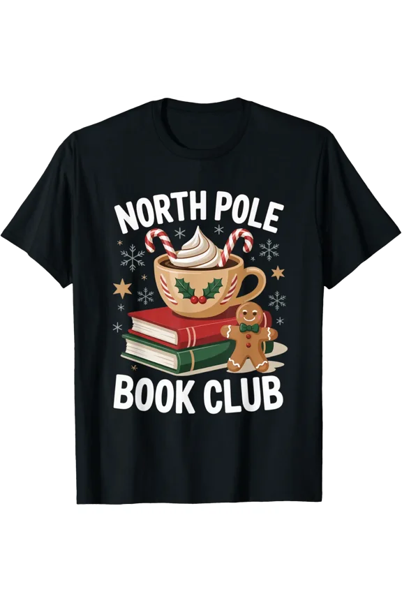 North Pole Book Club Cozy Christmas Holiday Design T-Shirt Size S-5XL