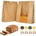 thumbnail image 1 of 60 Pcs Paper Bread Loaf Bag Kraft Food Packaging Storage Bakery Toast Bag with Front Window, Label Seal Sticker Included (Style-1), 1 of 7