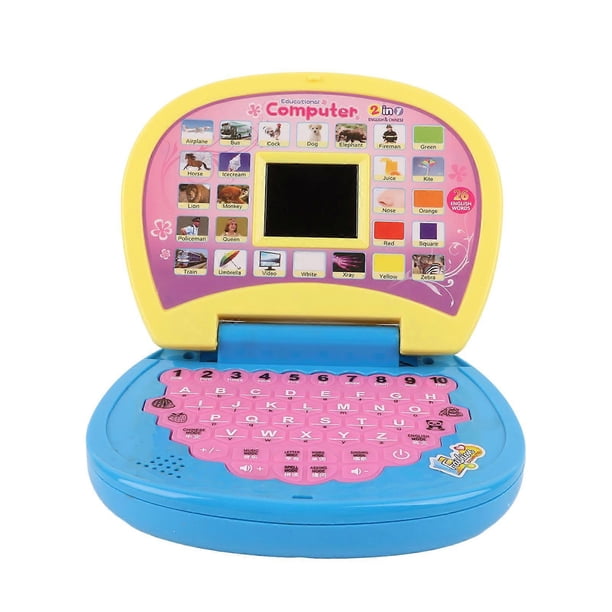 Kids Laptop Educational Learning LED Screen Portable Handle Computer Learning Toy for Children Yellow Blue
