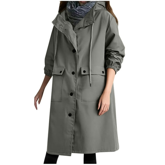 2025 Fall Winter Hooded Trench Coat - Women's Single Breasted Long Trench Coats Windproof Classic Overcoat Outwear