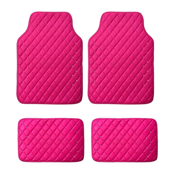 4PCs Pink Shiny Leather Carpet/Floor Mat For Car, Fit For All Weather, Easy To Clean