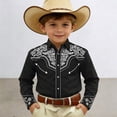 thumbnail image 2 of Huowey Boys Western Cowboy Shirts Floral Print Embroidery Button Down Long Sleeve Casual Regular Fit Elegant Fashionable Cozy Carnival Tshirt Clothes Casual Funny Graphic dailywear,Black2,12-13 Years, 2 of 4