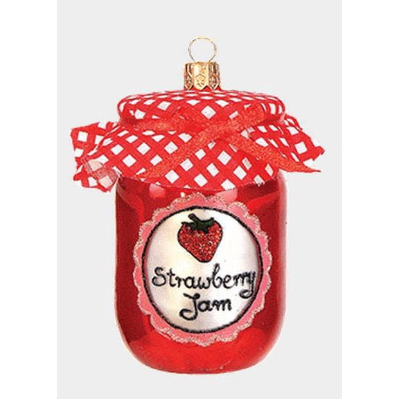 Jar of Strawberry Jam Polish Mouth Blown Glass Christmas Ornament Decoration