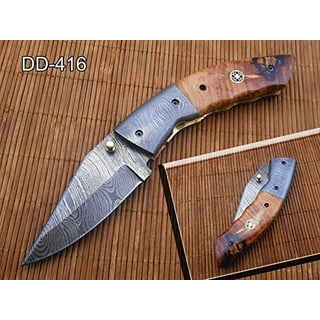 Jellas Damascus Pocket Knife for Men, Folding Knife Outdoor Tactical Knives  for Hunting Fishing Camping, 3.7 Handmade Damascus S