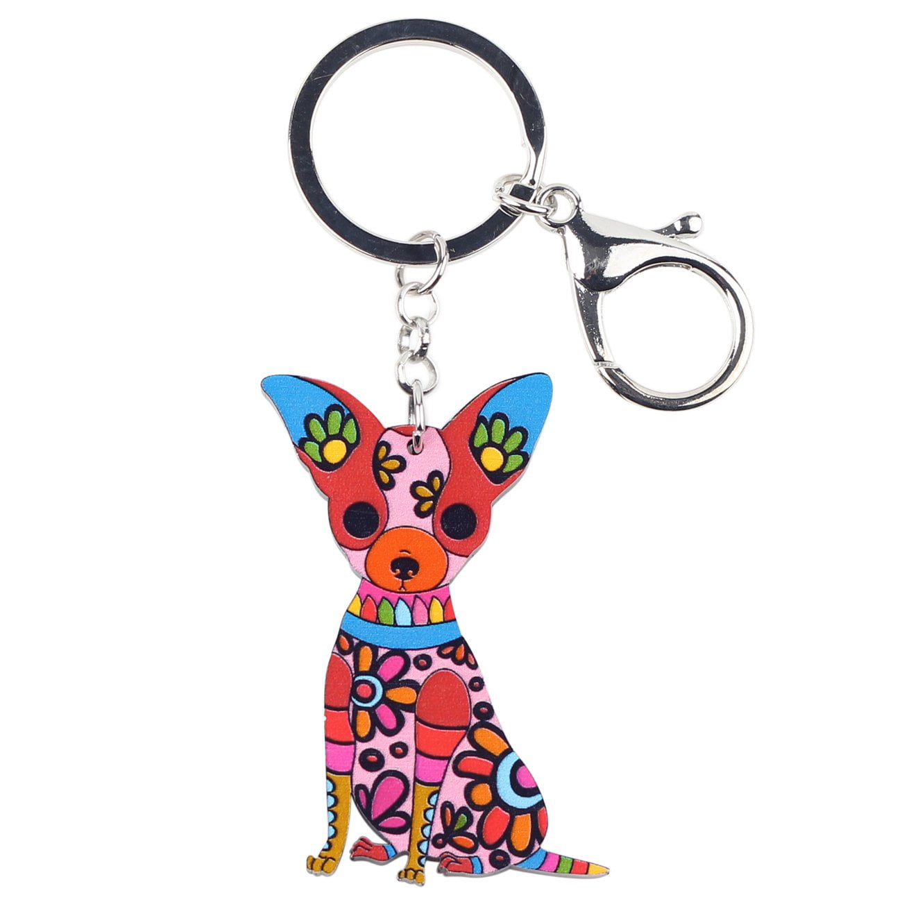 Acrylic Scarf Chihuahua Dog Keychain Ring Charm Jewelry For Women Wallet Handbag 