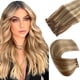 thumbnail image 1 of Extensiones de cabello con clip en marrón dorado a rubio destacado - 7 extensiones de cabello humano Remy rectas de 2.47 oz de doble trama - 2 juegos de cabeza completa para mujeres, 1 of 5