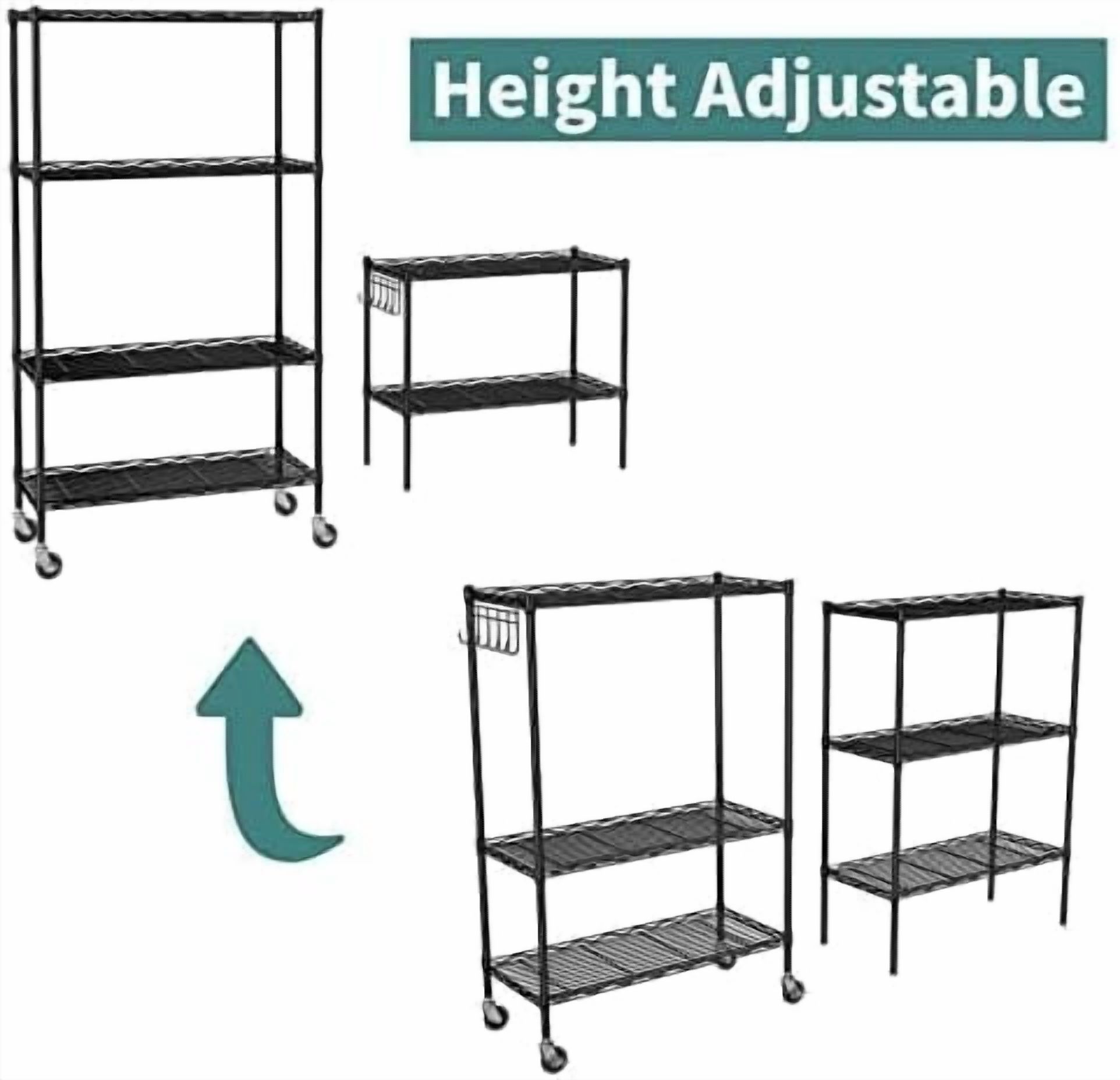 Sailvan 6-Tier 72"H Metal Storage Rack with Wheels, Slim Wire Shelving Unit for Pantry Kitchen Bathroom, Adjustable Shelves with Hooks, 530lbs Cap,Black