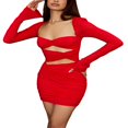 thumbnail image 2 of Femmes Spaghetti Sangle Mini Robes avec des Gants hors Épaule Sans Manches Bodycon Robe de Soirée Usure de Club, 2 of 7
