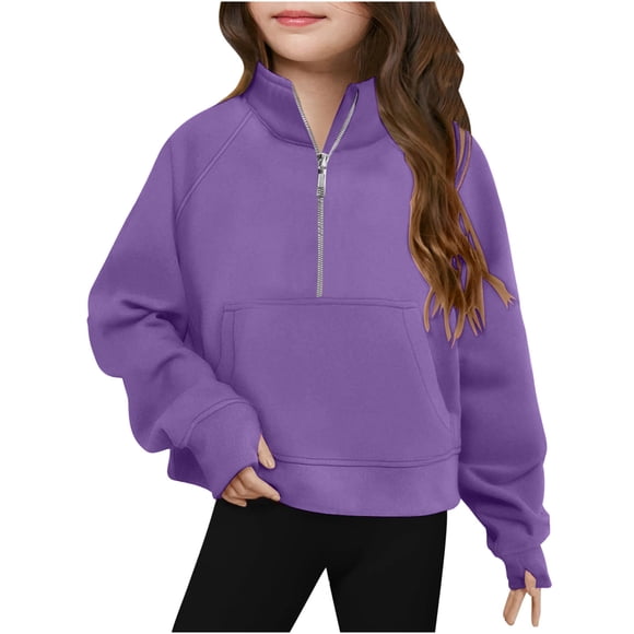 Milgrthf Toddler Baby Boys Girls Oversized Hoodies Sweatshirts Kids Crewneck Fashion Solid Color Drop Shoulder Hooded Pullover Purple 7 Years
