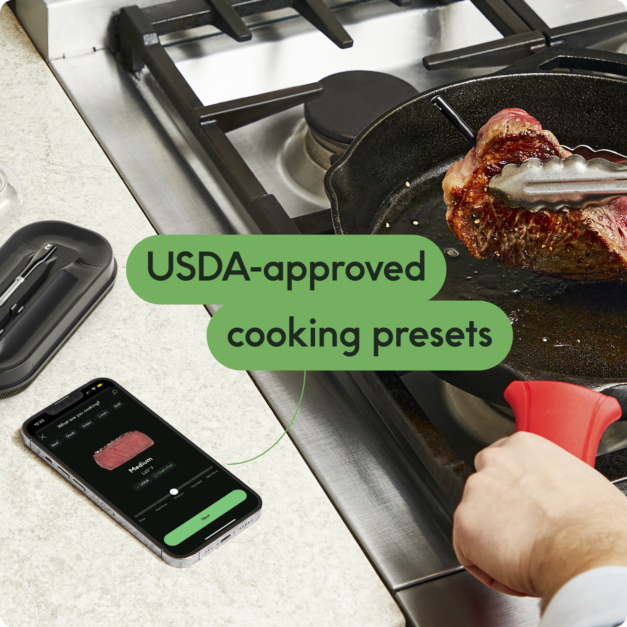 CHEF iQ Sense Smart Wireless Ultra-Thin Meat Thermometer, Unlimited Range, Bluetooth & Wifi, - 2 Probe Set with Smart Hub