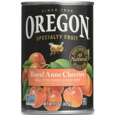 India Sweet Fruit - Oregon Specialty Fruit Whole Pitted Sweet Royal Anne Cherries in Heavy Syrup, 15 Oz