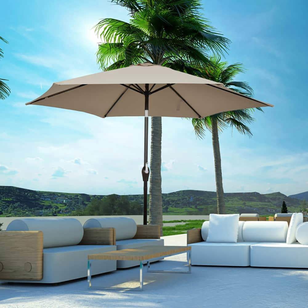 Spaco 10 FT Outdoor Patio Umbrella with Tilt Adjustment and Crank, Patio Umbrella, Tan