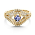 thumbnail image 2 of Gem Stone King 1.21 Ct Round Blue Tanzanite 18K Yellow Gold Plated Silver Ring, 2 of 2