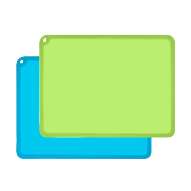 Sets de Table en Silicone pour Enfants, Sets de Table en Silicone Antidérapants pour Enfants Tout-Petits, Set de Table Portable pour Enfants pour Table à Manger, 2 Pièces, Bleu/vert