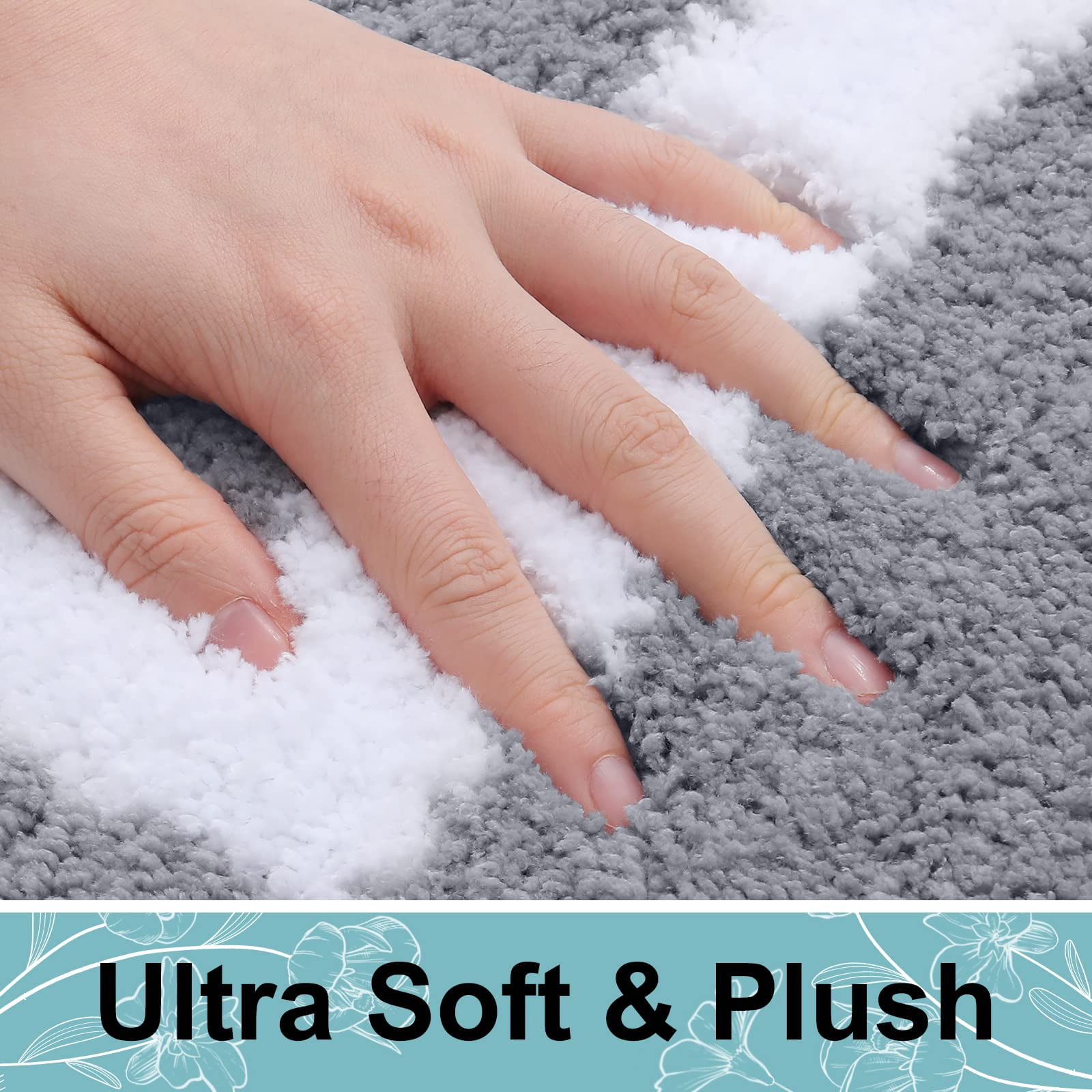 Smiry Luxury Microfiber Bathroom Rug Mat 24"x47" Soft Absorbent Bath Rug Non-Slip Plush Shaggy Bath Carpet,Grey
