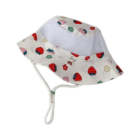 

Thaisu Toddler Summer Bucket Hat Sun Protection Wide Brim Mesh Beach Hat Strawberry Print Fisherman Hat