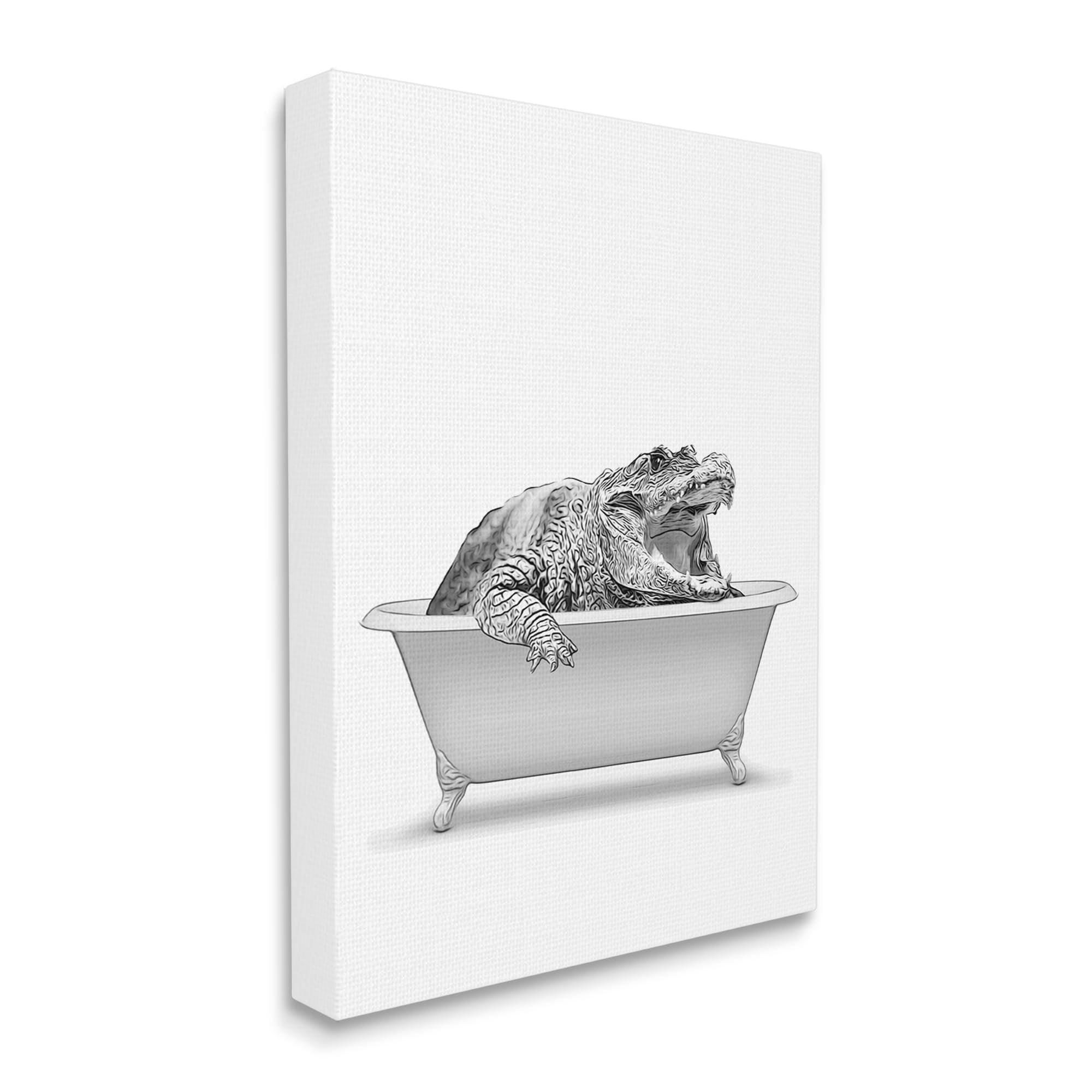Stupell Industries Crocodile Bathroom Wildlife Tub Animals & Insects Painting Gallery Wrapped Canvas Print Wall Art