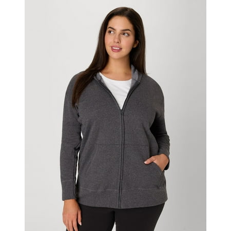 Hanes Just My Size EcoSmart Women's Full-Zip Fleece Hoodie (Plus ) Slate Heather 2X