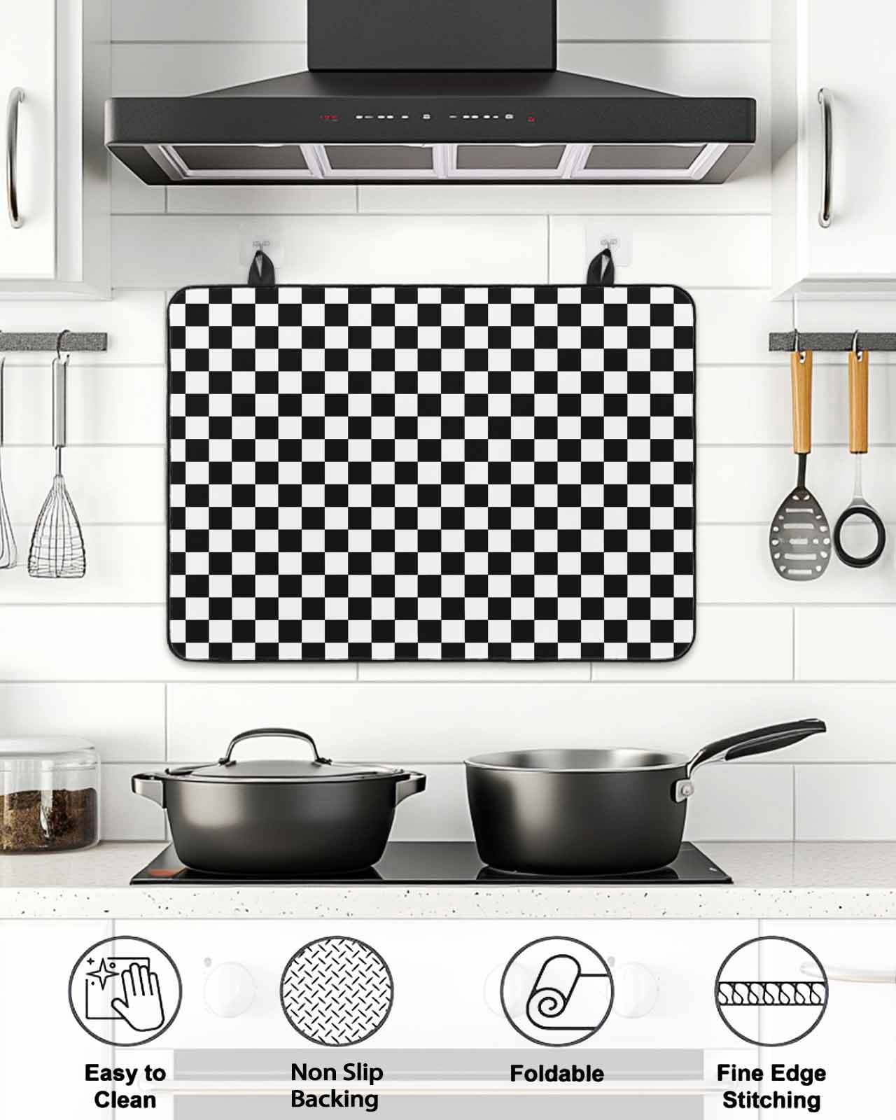 Stove Top Covers for Electric Stove, Black White Plaid Glass Stovetop Cover Protector, Modern Buffalo Check Gingham Art Induction Cooktop Protector Oven Mat for Kitchen Countertop 24"x21"