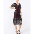 thumbnail image 4 of Fringe Flapper Outfit 1920S Sequined Short Sleeve Tassel Hem Long Dresses, 4 of 6